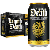 Liquid Death front packaging 12oz cans showing recyclable benefits