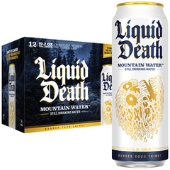 Liquid Death front packaging 19.2 oz can showing logo and recyclable benefit