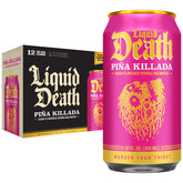 Liquid Death front can view showing piña killada branding and bold flavor