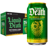 Liquid Death Severed Lime front packaging showing bold lime branding and benefit