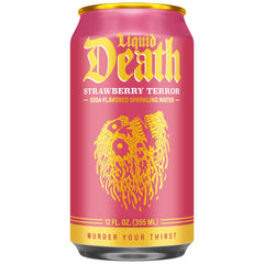 Liquid Death side label close-up showing nutrition facts and low sugar benefit