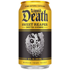Liquid Death Sweet Reaper close-up of can label highlighting ingredients