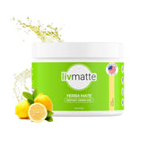 LIV MATTE canister front view showing lemon flavor and 30 servings benefit