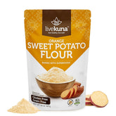 LiveKuna front packaging showing bright orange sweet potato flour benefits