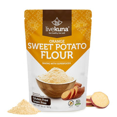 LiveKuna front packaging showing bright orange sweet potato flour benefits