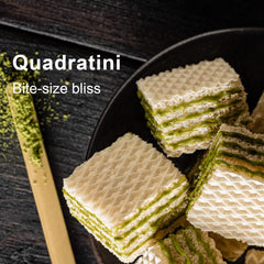 Loacker Quadratini matcha wafer close-up reveals creamy matcha layers and crisp texture benefit