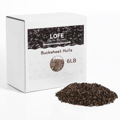 LOFE bag of buckwheat hulls shown front view, convenient refill supply