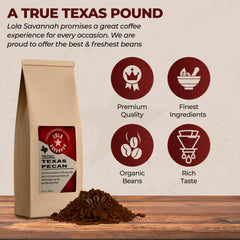 Lola Savannah label close-up highlighting Texas pecan flavor and quality