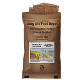 Long Life Food Depot front packaging showing 24-pack and product branding, clear shelf-life benefit