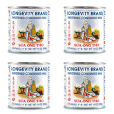 Longevity front packaging showing four 14-ounce cans useful for pantry stocking