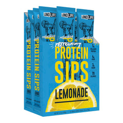 LonoLife front packaging showing lemonade protein sticks, convenient on-the-go drink