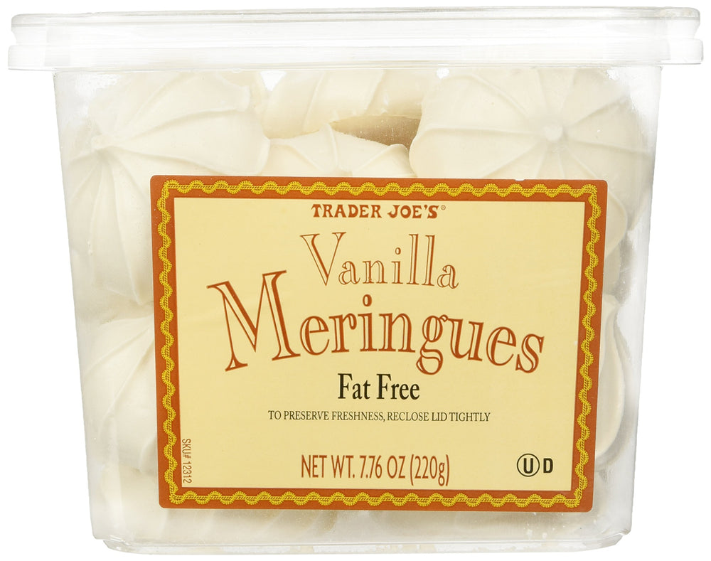 LOOGBH Trader Joe's vanilla meringues front packaging showing product and benefits