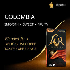 L'OR spread of multiple Colombia capsules illustrating bulk convenience