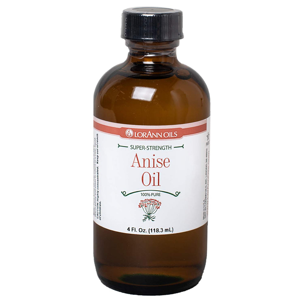 LorAnn Oils front view of 4 ounce anise oil bottle showing packaging and size benefit
