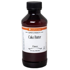 LorAnn Oils bottle front label showing cake batter flavor and size for clear identification and use