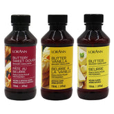 LorAnn Oils 3-pack front view showing bottles and labels, clear bakery-ready flavors benefit