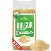 L'Oro del Sud front package view showing organic 3.3 lb bulgur benefit of pantry-ready supply
