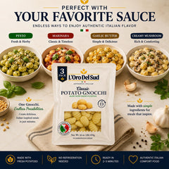 L'Oro Del Sud gnocchi plated with tomato sauce showcasing easy pairing