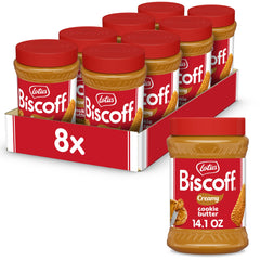 Lotus Biscoff front pack showing eight jars and brand benefit convenience