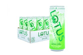 Lotus Plant Power front can showing label and watermelon flavor, clear refreshing benefit
