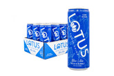 Lotus Plant Power Blue Lotus front can showing label and huckleberry color, eye-catching refreshment