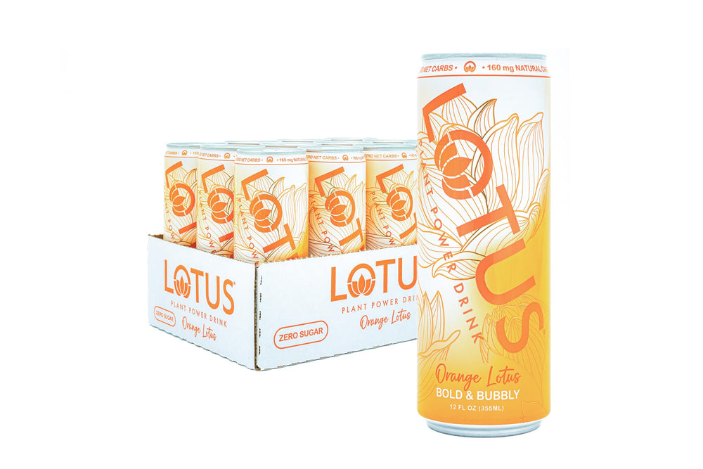 Lotus Plant Power front can showing orange mango mandarin flavor and clean label benefit