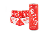 Lotus Plant Power Red Lotus front packaging showing cherry lime can and branding, highlights clean ingredients