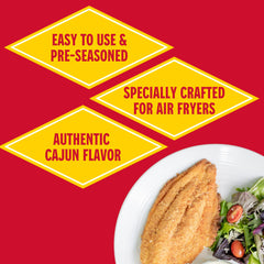 Louisiana Fish Fry coated fillet in air fryer basket for fast cooking