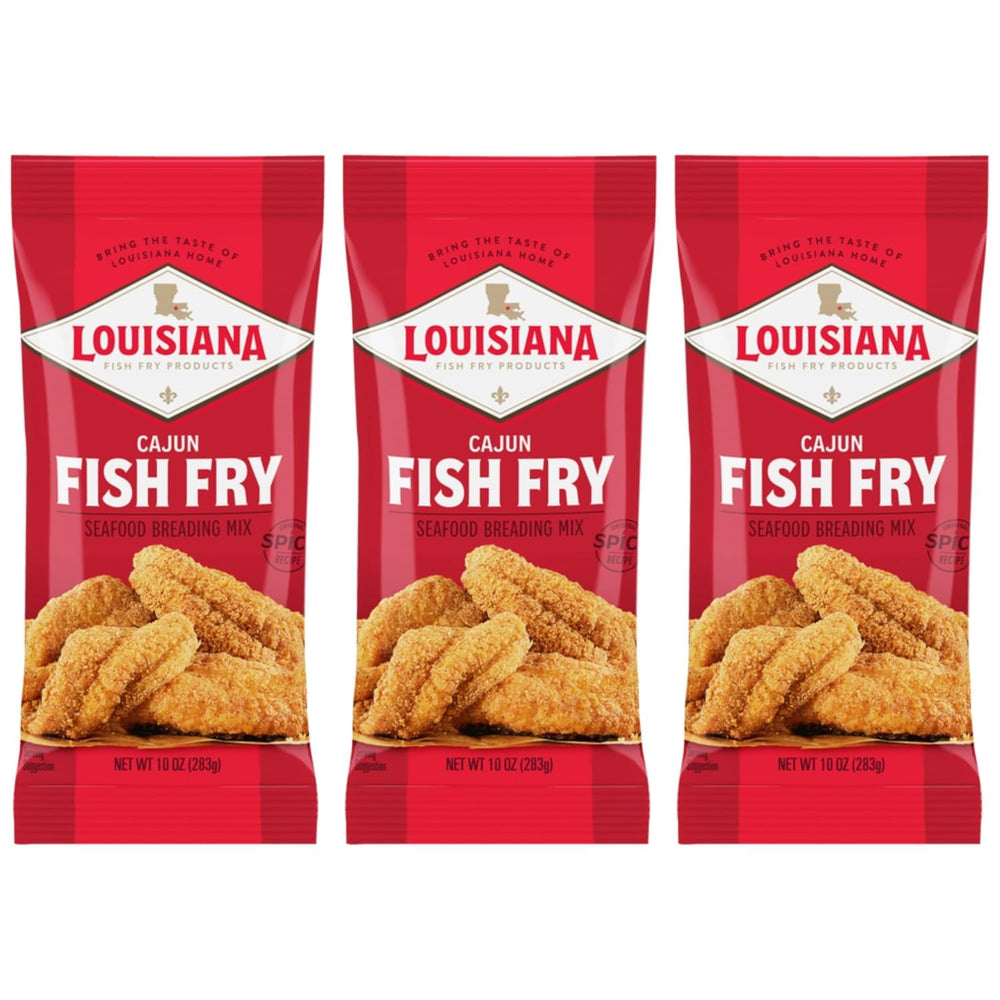 Louisiana Fish Fry front packaging showing brand and convenient 3-pack