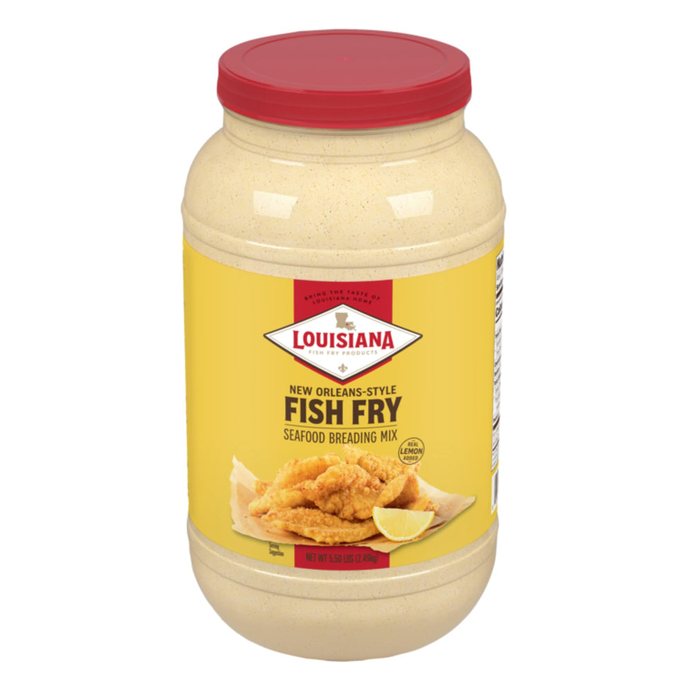 Louisiana Fish Fry front packaging showing brand and gallon size benefit