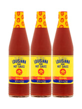 Louisiana brand front packaging showing three 6 oz bottles and clear labeling for pantry storage benefit