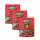 Louisville Vegan Jerky front packaging showing three-pack and flavor clarity