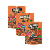 Louisville Vegan Jerky front packaging showing buffalo wing flavor and benefits