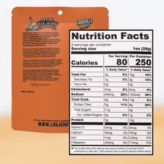 Louisville Vegan Jerky open pouch with strips visible for convenient snacking