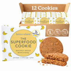 Love + Chew front packaging showing banana bread cookies and benefits