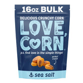 LOVE CORN front packaging shows 16oz bulk bag and benefits