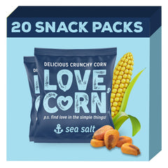 Love Corn front packaging sea salt showing serving count and benefit