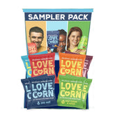Love Corn front packaging showing sampler variety and benefits