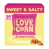Love Corn front packaging showing 20 single 0.7oz bags, convenient portioning benefit