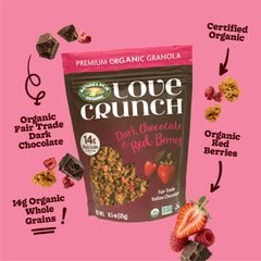 Love Crunch detail of dark chocolate pieces highlighting rich cocoa flavor benefit