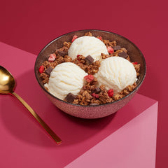 Love Crunch close-up of dried strawberries and raspberries showing tangy fruit benefit