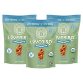 Lovebird front packaging showing organic cinnamon granola and nutrition benefits
