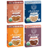 Lovebird front packaging showing clean organic branding and benefits
