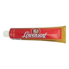 Löwensenf tube front view showing label and 200ml size for easy use