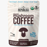LRLA SUPERFOODS jar front label showing organic mushroom coffee benefits
