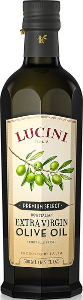 Lucini front label on 500 mL bottle showing brand and premium selection for authentic flavor
