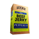 Lucky Beef Jerky front packaging showing peppered kit for easy homemade jerky