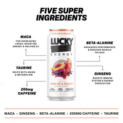 Lucky Energy Son of a Peach can held in hand to show size, easy to carry benefit