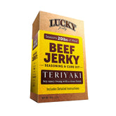 Lucky Beef Jerky front packaging showing kit and clear portions for convenient use