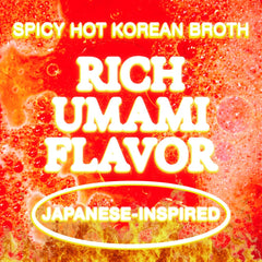 Lucky Ramen spicy broth being poured to show savory flavor and lower sodium